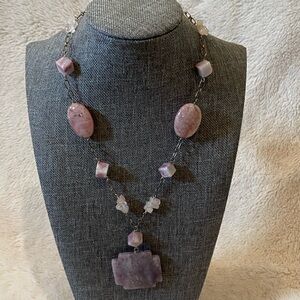Costume Jewelry - 19" Necklace with Purple and Pink Faux Marble-Looking Stones